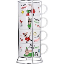 Mey İthalat Bialetti - 4'lü Istiflenebilir Cappuccino Fincan Seti - Karma Renkli - Porselen