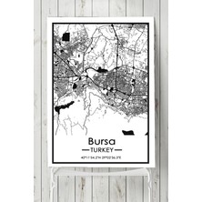 Mey İthalat Postermanya (PSTER19617) Bursa Harita Dekoratif Tasarım Poster 50 x 70