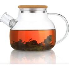 Mey İthalat Promosyonca Borosilikat Cam Demlik, Bambu Kapaklı, Süzgeçli, 1000 Ml, Isıya Dayanıklı, Çay Kahve Bitki Çayı Için, Cam Çaydanlık (Düz)