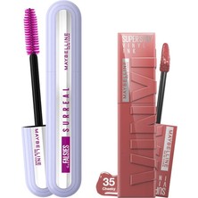 Mey İthalat Maybelline New York Falsies Surreal Maskara + Super Stay Vinyl Ink Uzun Süre Kalıcı Likit Parlak Ruj 35 Cheeky