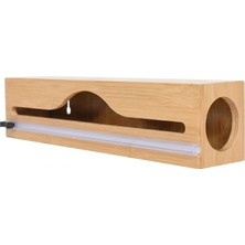 Mey İthalat Bambu Streç Film Kesici ve Düzenleyici - Pratik Kesicili Alüminyum Folyo ve Yağlı Kağıt Saklama Kutusu - Mutfak Çekmece Içi Düzenleyici Organizer - 33 cm Uyumlu Ahşap Streç Kutusu