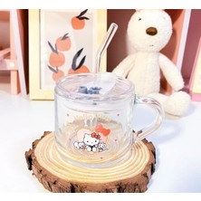 Mey İthalat Kawaii Hello Kitty Pipetli Kulplu Cam Bardak
