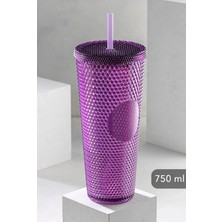 Mey İthalat Kristal Desen 750 ml Pipetli Soğuk Içecek/kahve Bardağı Mor