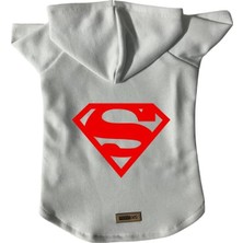 Mey İthalat Kapişonlu Sweatshirt Köpek ve Kedi Kıyafeti & Elbisesi - Beyaz Superman Xs Beden