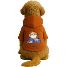 Mey İthalat Baskılı Içi Polarlı Köpek ve Kedi Kıyafeti & Elbisesi - Turuncu Renk Kapüşonlu Hoodie B1331, L