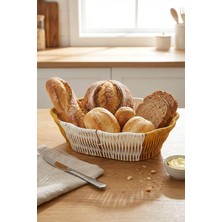 Mey İthalat Buffer Oval Çift Renkli Plastik Rattan Sepet, Ekmek ve Meyve Sepeti, Hasır Görünümlü, Yıkanabilir, Mutfak ve Banyo Düzenleyici, 28X20X8 Cm, 3 Parça