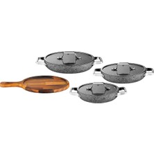 Mey İthalat Brioni Stone-H 7 Parça Çizilmez Yanmaz Yapışmaz 18CM 20CM 22CM 3lü Sahan Omlet Seti