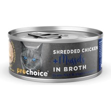Mey İthalat Prochoice Deluxe Shredded, Tahılsız, Hipoalerjenik, Tiftiklenmiş Tavuk Eti ve Midyeli Yaş Kedi Maması, 70 gr x 12 Adet