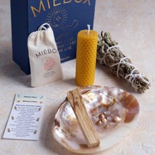 Mey İthalat Macabeli Enerji ve Arınma Seti (Incili Sedef Deniz Kabuğutütsülük + Palo Santo Tütsü + Balmumu Mum + Adaçayı Tütsü Demeti + Kese Tuz) (Adaçayı Seti)