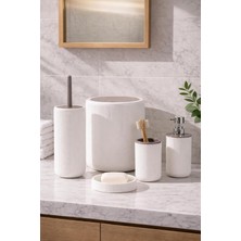 Mey İthalat Perotti 33031500001-2 5 Parça Yuvarlak Banyo Seti - Çöp Kovası, Sabunluk, Diş Fırçalığı ve Silikon Wc Fırçası Beyaz Taupe