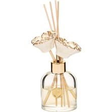 Mey İthalat 130 ml Elips Cam Şişe Gold Seramik Çiçek Taşlı Bambu Çubuklu Dark Amber Oda Kokusu