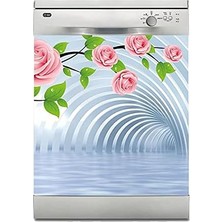 Mey İthalat Bulaşık Makinesi Sticker Kaplama Beyaz Eşya Kaplama 3D Tünel Pembe Güller