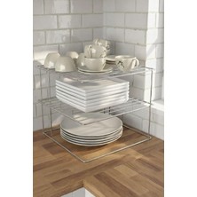 Mey İthalat Sas Haus 3 Katlı Tabaklık Dolap Içi Düzenleyici Organizer Metal Tezgah Banyo Tabak Bardak Düzenleme Krom 24X24X20 cm