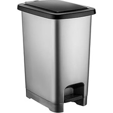 Mey İthalat Slim Çöp Kovası Pedallı Gri Banyo Mutfak Çöp Kovası Kapaklı Dış Mekan Bahçe Çöp Kutusu 40 Litre