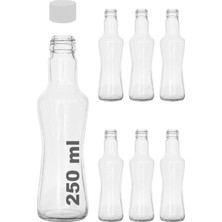 Mey İthalat Afracam 250 ml Şeffaf Ince Belli Kapaklı Cam Şişe 250 cc Meşrubat Şişesi 6 Adet (Beyaz Kapak)