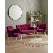 Azra Mobilya Roma 2+1+1 Babyface Kumaş Çay Seti Ev & Ofis Koltuk Takımı - Ahşap Beyaz Ayak - Bordo