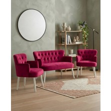 Azra Mobilya Roma 2+1+1 Babyface Kumaş Çay Seti Ev & Ofis Koltuk Takımı - Ahşap Beyaz Ayak - Fuşya