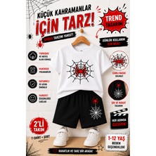 Overmax Örümcek Ağ Baskılı Çocuk Takım – Tişört & Şort 2’li Kombin | 1-12 Yaş Trend Yazlık Takım