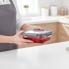 Mey İthalat Deconox 1 Adet 370 ml Borosilikat Cam Saklama Kabı - 4 Klipsli Kilitli Bambu Kapaklı Sızdırmaz Vakumlu Dikdörtgen Beslenme ve Erzak Kabı Isıya Dayanıklı Küçük Boy Porsiyonluk Kutu