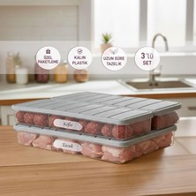 Mey İthalat Selka Home - Nora 3'lü 1 Büyük + 2 Küçük Boy Açık Gri Saklama Kabı