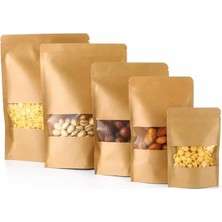 Mey İthalat Pencereli Kraft Doypack Dik Duran Poşetler – 50’li Paket, Şeffaf Pencereli, Kilitli (Ziplock) ve Kolay Açma Çentikli, Çok Amaçlı Gıda Saklama Poşetleri (11 cm – 18 Cm)