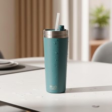 Mey İthalat Deconox Gri Paslanmaz Çelik Pipetli Termos Kupa - 660 ml Büyük Boy (Venti) - Sıcak ve Soğuk Tutan Mug - Araç ve Ofis Tipi Bardak (Yeşil)