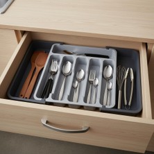 Mey İthalat Deconox Çift Taraflı Açılır Çekmece Içi Kaşıklık ve Organizer - Modüler Sürgülü Mutfak Düzenleyici - Açık Gri ve Antrasit Renk - Kapalı 31 cm Açık 52 cm