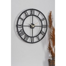 Mey İthalat Muyika Duvar Saati 50CM Sessiz Mekanizma Siyah Metal Kasa Modern Tasarım - Roma Rakamlı 50 Mds-50 MYK1195-06