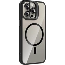 Bezos iPhone 15 Pro Max Remim Lensli Magsafe Standlı Kapak - Siyah