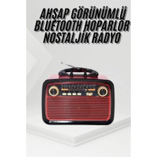Bezos Nostalji Radyo Bluetooth Hoparlör Usb-Sd Kart Giriş LED Fener Işıklı Bataryalı Pilli