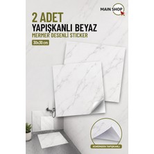 MAİN SHOP 2 Adet Kendinden Yapışkanlı Mermer Desenli Sticker 30X30 cm – Beyaz Mermer Görünümlü Su Geçirmez Mutfak Tezgah & Banyo Fayans Kaplama Folyosu M-335