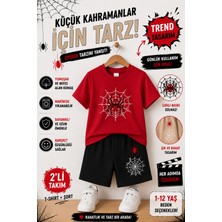 Overmax Örümcek Ağ Baskılı Çocuk Takım – Tişört & Şort 2’li Kombin | 1-12 Yaş Trend Yazlık Takım