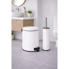 Mey İthalat Sas Haus Beyaz 2'li Banyo Seti - Metal Çöp Kovası 3 Lt ve Wc Fırçası Takımı Elit 7200