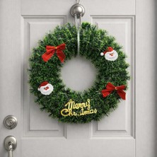 Mey İthalat Noel Kapı Çelenkleri Yeşil Renkli Ağaç Asılı Ön Kapı Süsü Yılbaşı Kapı Süsü Noel Süsü 40 cm
