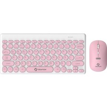 Mey İthalat Gravion KM-BT37 Kablosuz Klavye Mouse Seti, Bluetooth + USB Dongle 2.4g, 78 Tuş Kompakt, Türkçe Q, Pc Tv Laptop Tablet Telefon Uyumlu, Pembe