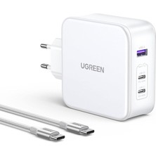 Mey İthalat Ugreen Nexode Usb-A+2*usb-C 140W Gan Tech. & Usb-C Kablosu 2 M, Beyaz