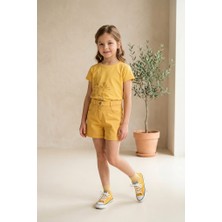 OZMOZ %100 Pamuk Ince Denim Sarı Yazlık Kız Çocuk Şort