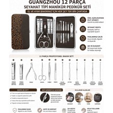 Guangzhou 12 Parça Özel Açma/kapama Kilit Aparatlı Çantalı Seyahat Tipi Manikür Pedikür Seti – El ve Ayak Bakım Seti | Tırnak Makası, Cımbız, Törpü, Pense ve Akne Iğnesi