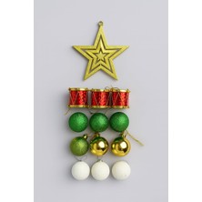 Mey İthalat Yılbaşı Ağacı Süsü Noel Süsleri Gold Yıldız, Yeşil Beyaz Toplar Yılbaşı Hediyeleri 10 Adet
