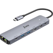 Mey İthalat Juo Type-C 2*hdmı Dual Mst 4K 60Hz Gigabit Ethetnet Dönüştürücü 100W USB 3.2 Çoklayıcı Hub