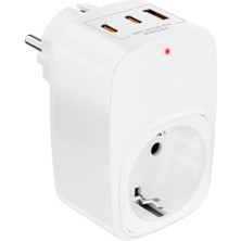 Mey İthalat Vetech Akım Korumalı Priz 1x Priz, 2x Type-C, 1x USB Port Çıkışlı Tekli (Beyaz)
