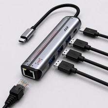 Mey İthalat Coverzone 3.0 Hub & Gigabit Ethernet Adaptörü Usb-C Çok Fonksiyonlu USB Hub 5gbps, 1000MBPS Ethernet Bağlantı, 3 USB 3.0 Port, Pd Şarj Desteği ile Laptop & Pc Için | ZR1281