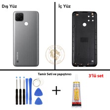 Arsking Oppo Kapak Vida Seti + Yapıştırıcı Realme C25Y Gri Yapıştırıcı B-7000 Yapıştırıcı Vida Seti Arka Kapak Arka Cam Batarya Kapağı Lazer Kesim Kapak Pil Kapağı Back Cover