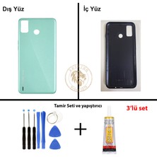 Arsking Tecno Vida Seti + Yapıştırıcı Spark 6 Go Yeşil Yapıştırıcı B-7000 Yapıştırıcı Vida Seti Arka Kapak Arka Cam Batarya Kapağı Lazer Kesim Kapak Pil Kapağı Back Cover