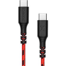 Mey İthalat Type-C To Type-C ile Uyumlu iPhone ve Samsung ile Uyumlu Hızlı Şarj ve Data Kablosu 40 cm Hasır Örgülü (Kırmızı)