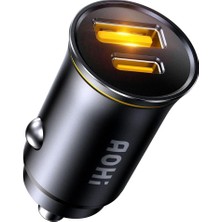 Mey İthalat Aohi Superauto Araç Içi Şarjı, 2 Portlu Pd 65W Type-C To Type-C, Usb, Hızlı Şarj Çakmaklık Adaptörü, Siyah