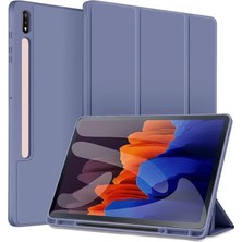 Mey İthalat Samsung Galaxy Tab S7 Fe / S7 Plus S8 Plus 12.4" ile Uyumlu Kılıf Kalem Bölmeli Smart Case X800 T730 T970 Lavendery Gray