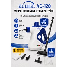 Acura AC-120 Moplu Buharlı Temizleyici – 4 Bar, 1050 W, 16 Parça Aksesuar ve Mikrofiber Bez Dahil