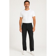 Bihan Store Erkek Keten Pantolon Yan Cep Detaylı Rahat Kesim 2157-SIYAH