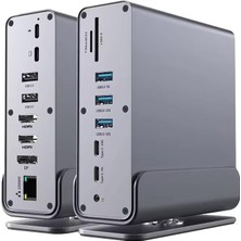 Mey İthalat Coverzone 16IN1 Type-C Docking Station, 4K UHD Destekli, Hızlı USB 3.0 Veri Transferi, Gigabit Ethernet, Macbook, Ipad, Samsung ve Diğer Cihazlarla Uyumlu, Yüksek Hızlı Çift Usb-C Çıkışı | TC16IN1